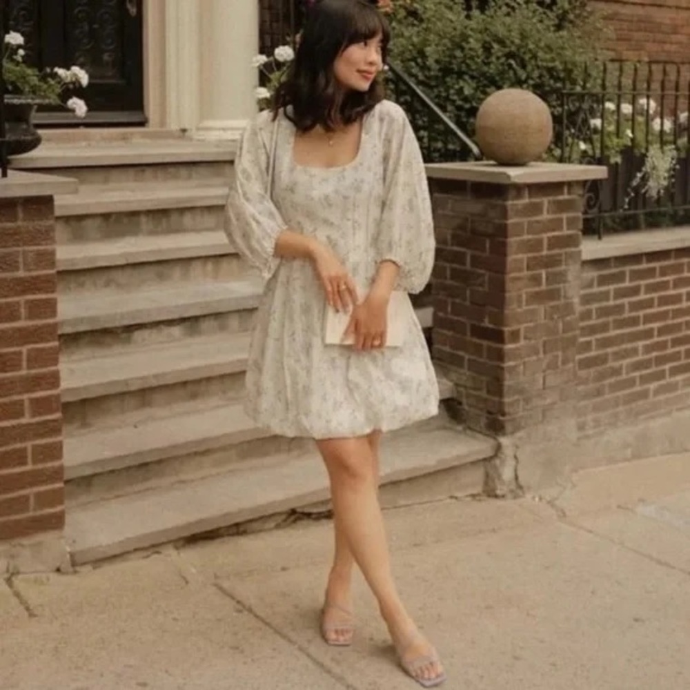 Brock Collection x H&M floral puff sleeve open back mini dress